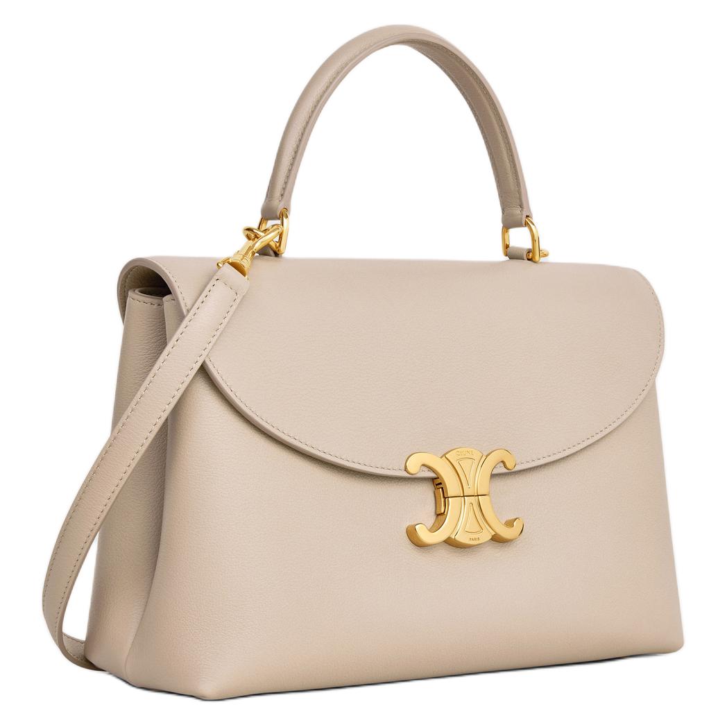 CELINE Calfskin Shoulder Bag Crossbody Bag Handbag Medium Size Women's Light Beige