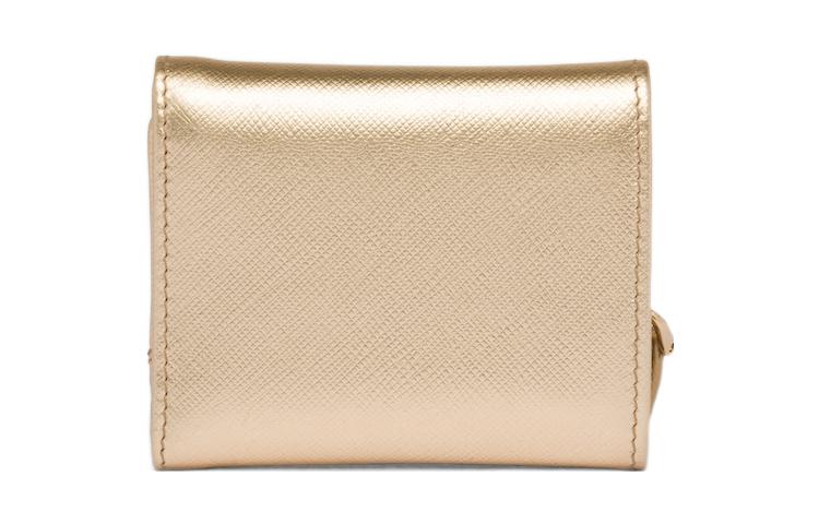 PRADA Cow Leather Card Holder Wallet Small Size Women's Gold
