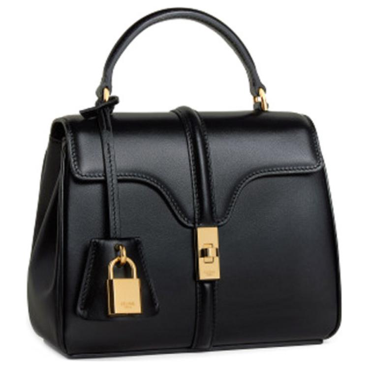 CELINE 16 Satin Cow Leather With Sheepskin Lining Shoulder Bag, Crossbody Bag, Handbag Mini Women's Black