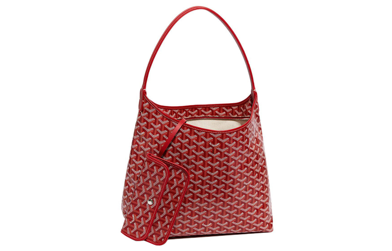GOYARD Bohème Hobo Canvas With Leather Dogtooth Shoulder Bag Combo Bag Shoulder Bag Women's Red & Khaki Heart