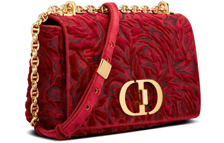 DIOR Caro Velvet Crossbody Bag Medium Size Women's Red