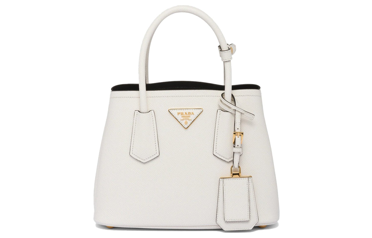 PRADA Double Leather Shoulder Bag Crossbody Bag Handbag Mini Women's White