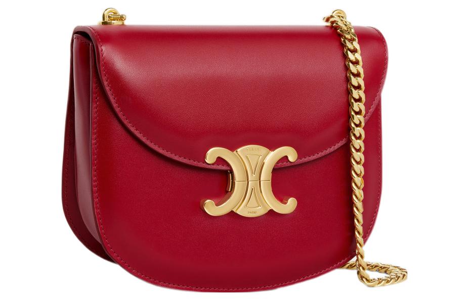 CELINE BesaceTriomphe Cow Leather Crossbody Bag Shoulder Bag Women's Velour Red