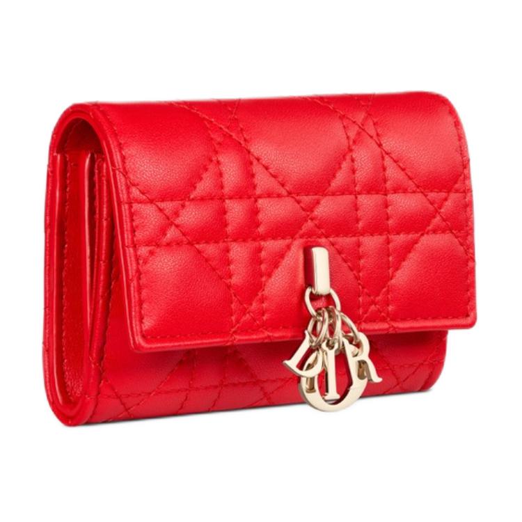 DIOR Lambskin Wallet Women's Bright Red