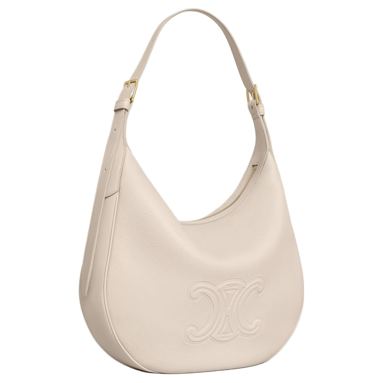 CELINE Calfskin One Shoulder Handbag Medium Size Women's Light Beige