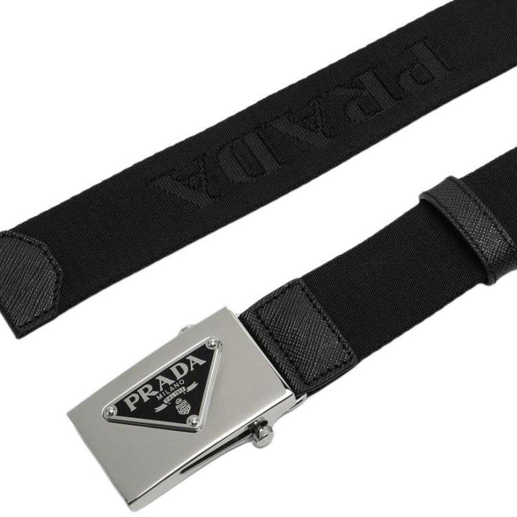 PRADA Brand Logo Nylon Leather Leather Belts Men's Black -