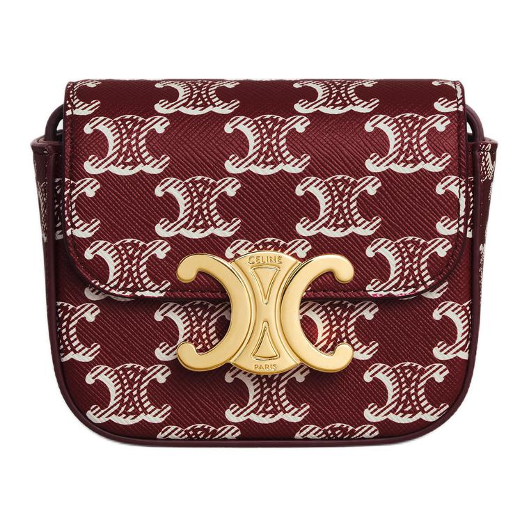 CELINE Canvas With Calfskin Shoulder Bag, Crossbody Bag Mini Women's Light Burgundy