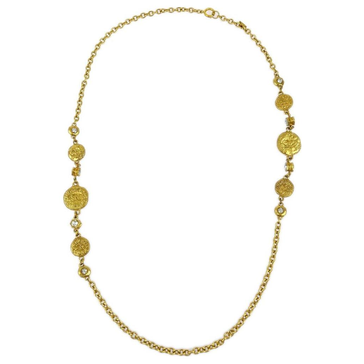 CHANEL 1990 2000 Logo Plaque Cable link Necklace