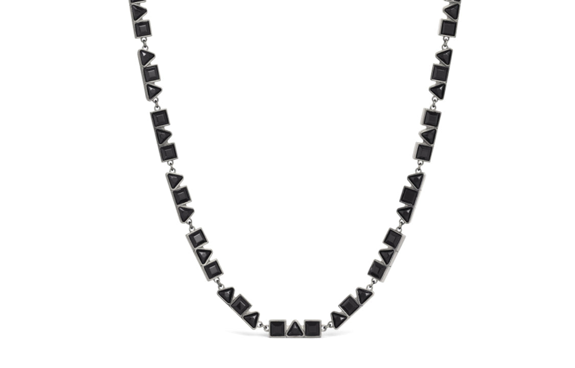 CELINE Geometric Necklace In Brass With Old Rhodium Finish And Strass