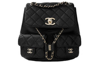CHANEL Duma Litchi Grain Cow Leather Backpack Medium Size Unisex Black