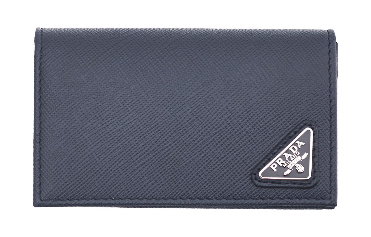 PRADA Cow Leather Card Holder Wallet Men's Blue
