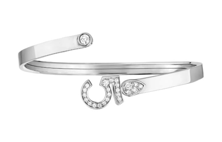 CHANEL 18K White Gold Diamonds Bangles Women's Silver