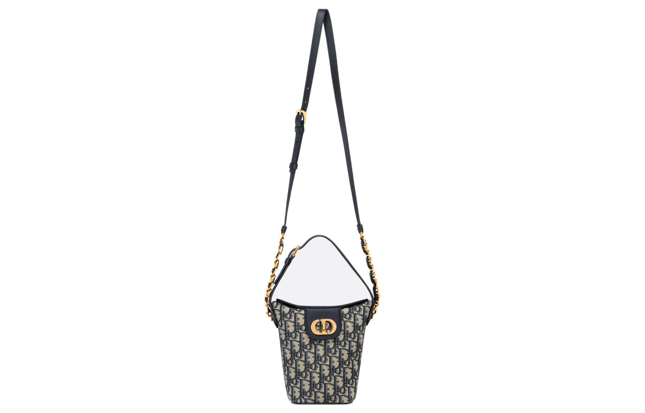 DIOR 30 Montaigne Cow Leather Bucket Bag Handbag Shoulder Bag Women's Blue