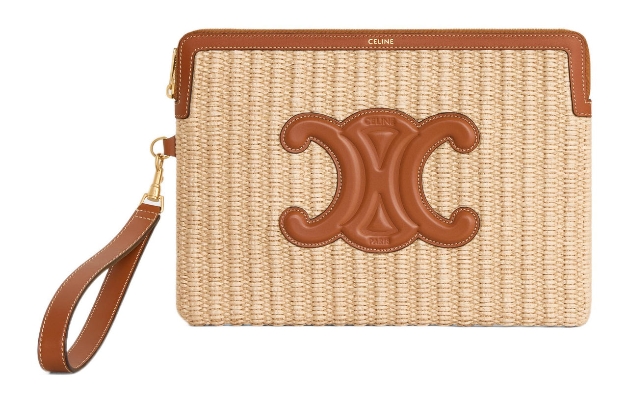 CELINE Fabric With Cow Leather Clutch Small Size Women's Natural/Brown