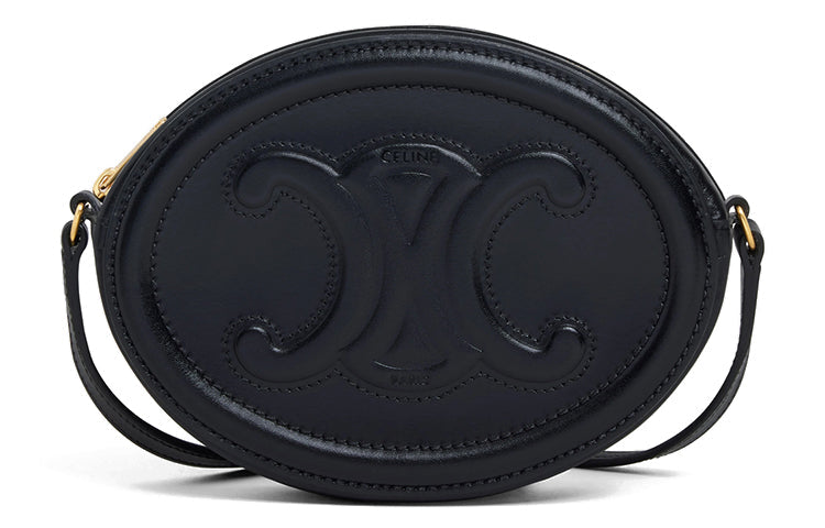 CELINE Cuir Triomphe Smooth Cow Leather Mooncake Bag, Wallet, Shoulder Bag, Crossbody Bag Trumpets Women's Black