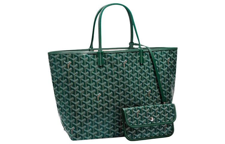 GOYARD Saint Louis Canvas With Calfskin Dog's Teeth Tote Bag Shopping Bag Handbag Small Size Unisex Green