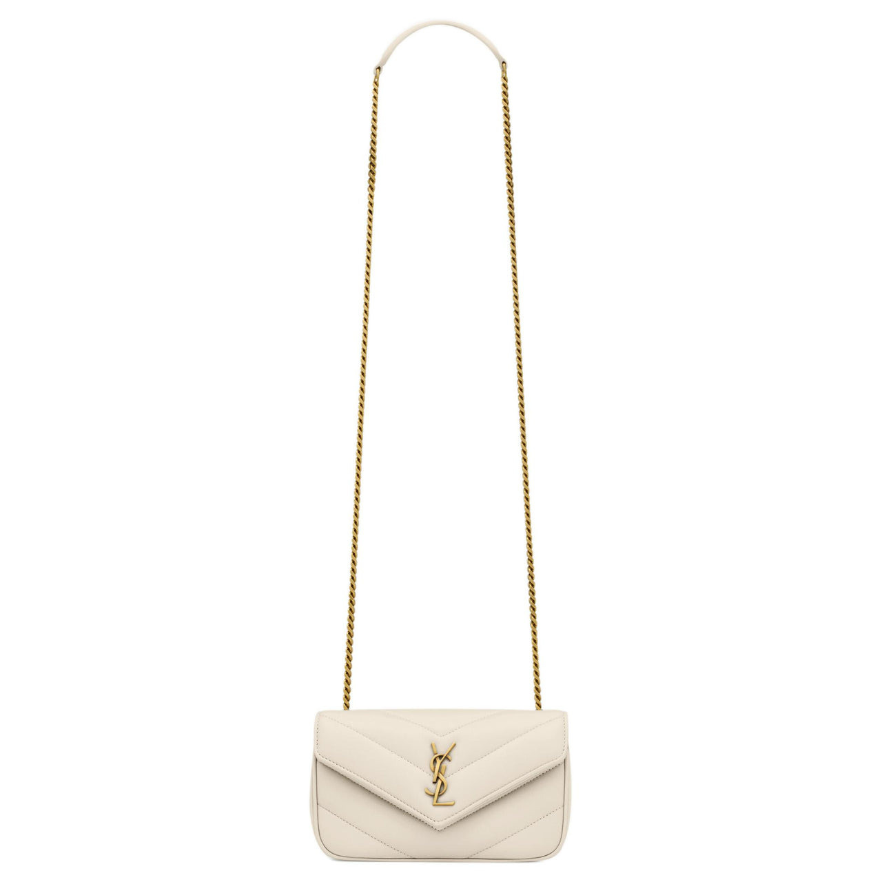 SAINT LAURENT LOULOU Sheepskin Shoulder Bag Mini Women's Vintage White