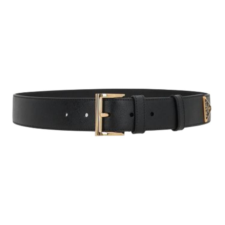 PRADA Calfskin Leather Belts Women's Black Width 3.5CM