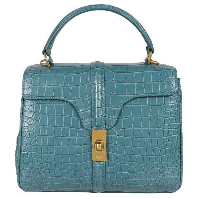 CELINE Crocodile Leather Shoulder Bag Crossbody Bag Handbag Small Size Women's Lake Blue