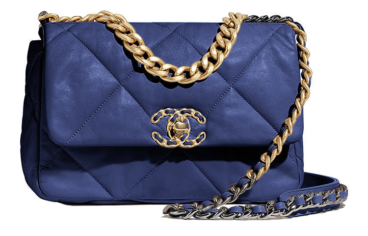CHANEL 19Bag Sheepskin Mouth Cover Bag Crossbody Bag Small Size Women's Blue
