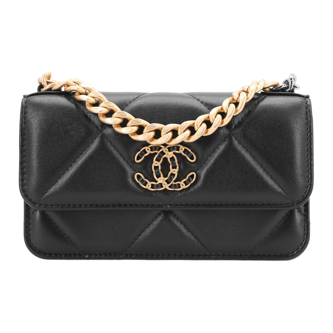 CHANEL 19Bag Sheepskin Cell Phone Pouch, Handbag, Shoulder Bag, Crossbody Bag Women's Black