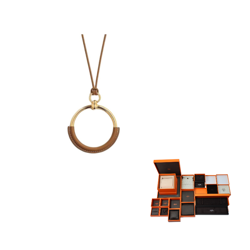 HERMES Aluminum Leather Necklaces Women's Gold