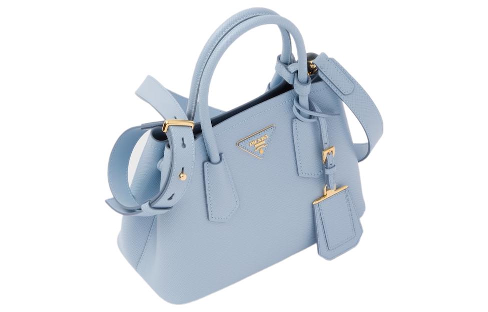 PRADA Double Leather Shoulder Bag Crossbody Bag Handbag Mini Women's Light Blue