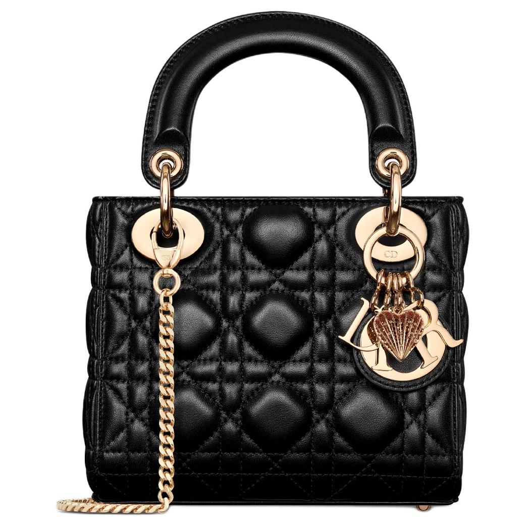 DIOR Lady Dior Sheepskin One Shoulder Handbags Mini Women's Black