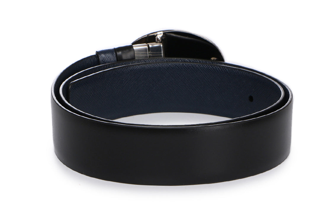 PRADA Cow Leather Plate Buckle Double-Sided Belt Belt Men's Black Width: 3.5cm