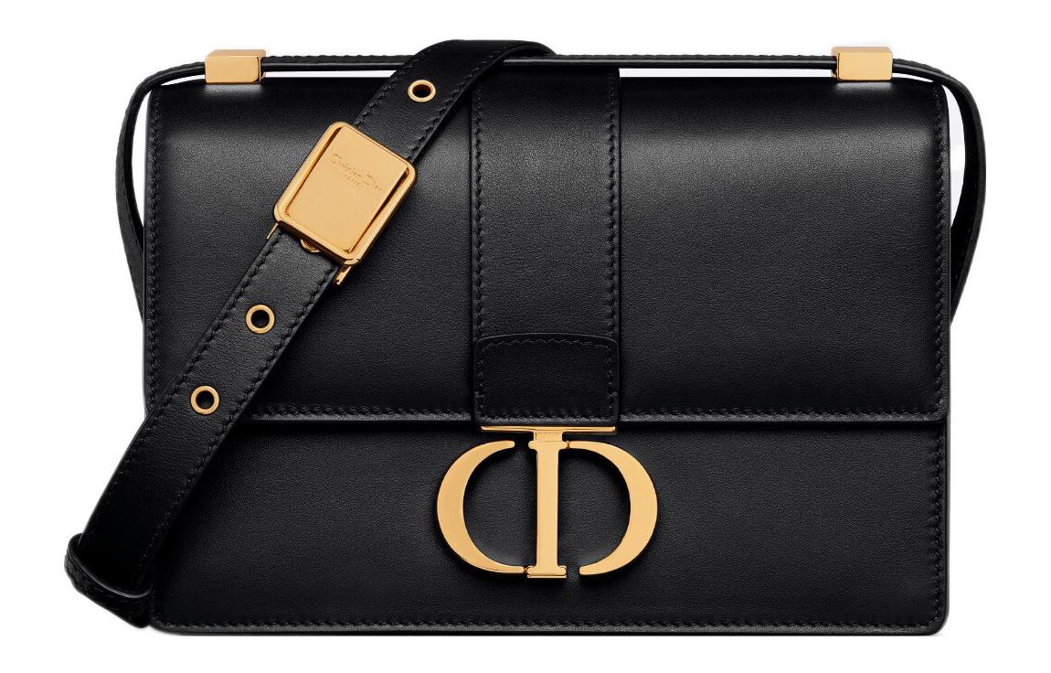 DIOR 30 Montaigne Cow Leather Montaigne Box Bag, Handbag, Shoulder Bag, Crossbody Bag Small Size Women's Black