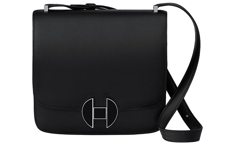 HERMES 2002 Calfskin Shoulder Bag Crossbody Bag Women's Black