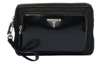 PRADA Recycled Nylon Mixed With Shiny Leather Clutch Regular Men's Black