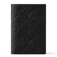 LOUIS VUITTON Monogram Shadow Embossed Cow Leather Passport Holder Men's Black