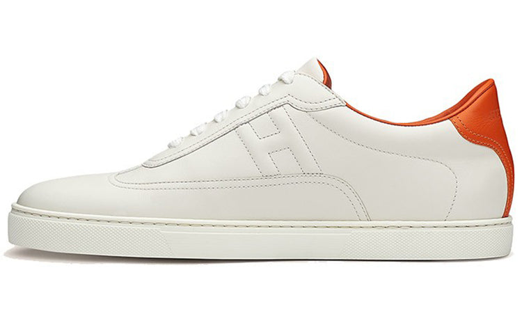 HERMES 'Peinture Fraiche' Low-Top Stylish Skateboarding Shoes Men's White Orange