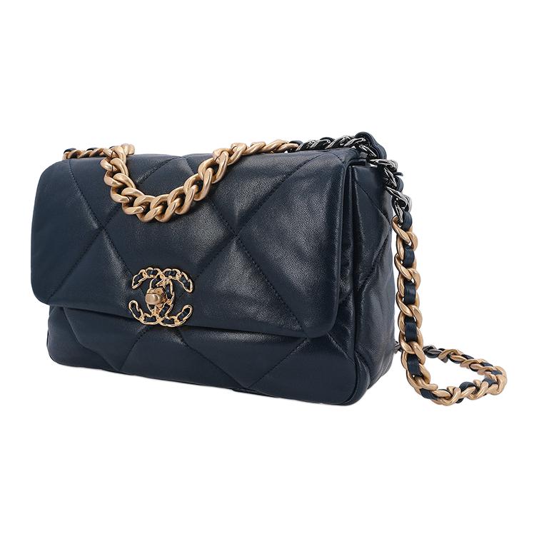 CHANEL 19Bag Sheepskin Mouth Cover Bag Crossbody Bag Small Size Women's Marine Blue