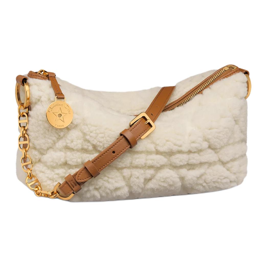 DIOR Sheepskin Shearling Handbag Shoulder Bag Women's Ecru