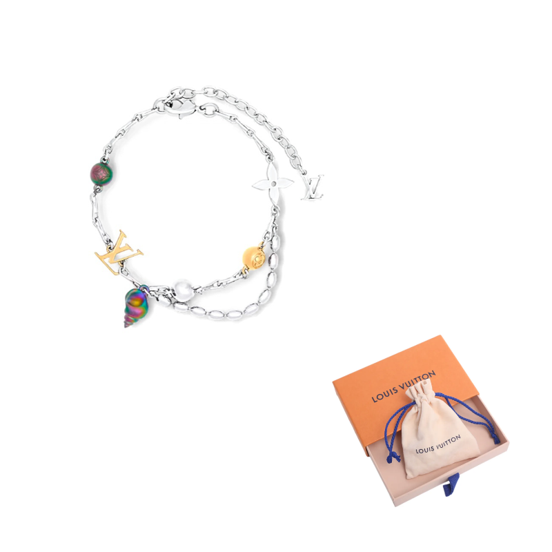 LOUIS VUITTON Shell Metal Bracelets Unisex Silver