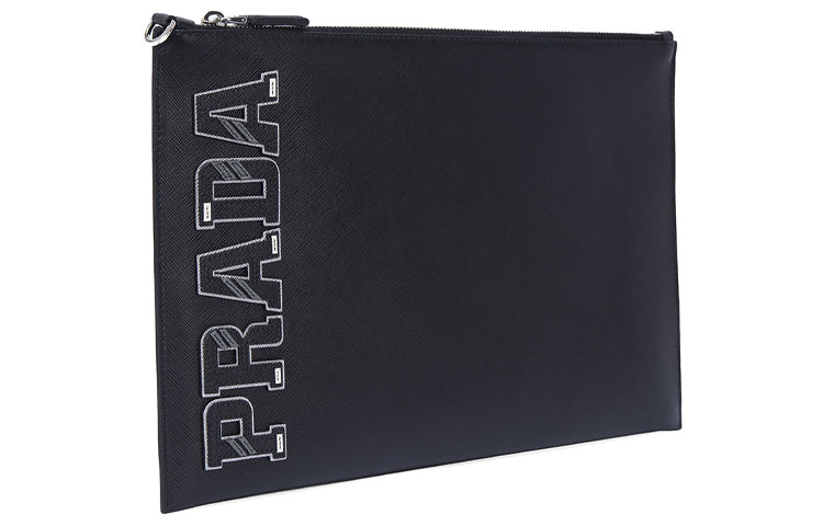 PRADA Cow Leather Clutch Regular Unisex Black