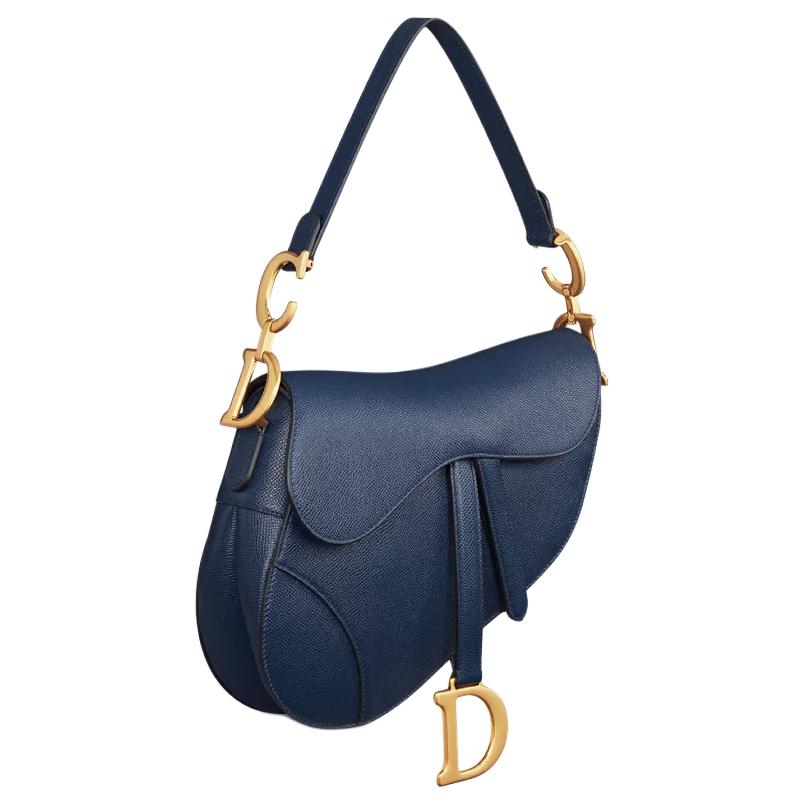 DIOR Saddle Calfskin Saddle Bag, Crossbody Bag, One Shoulder Handbag Women's Deep Sea Blue