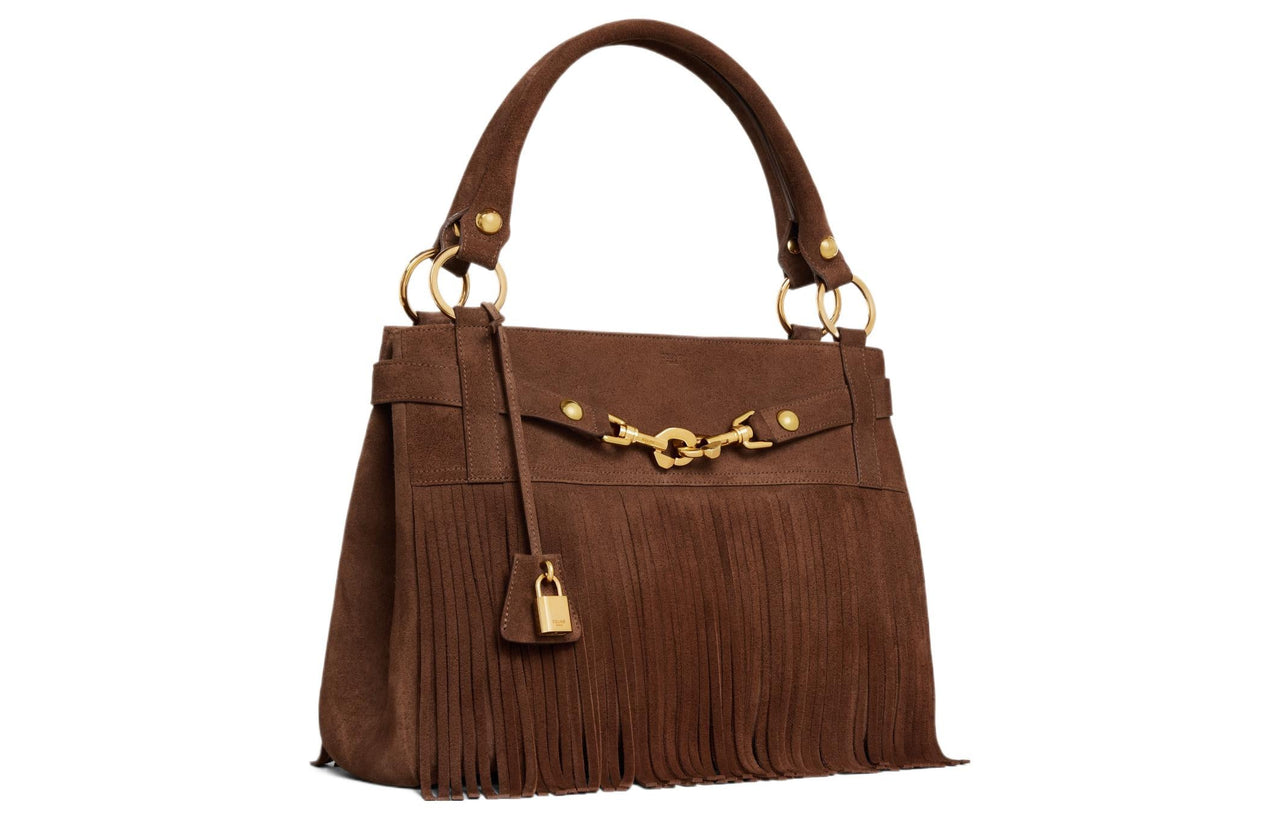 CELINE Cow Leather Suede Handbag Medium Size Women's Brown