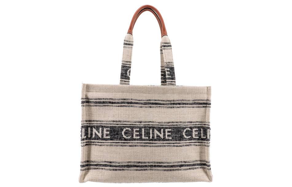 CELINE Cabas Jacquard Fabric Tote Bag Shopping Bag Handbag Women's White/Black