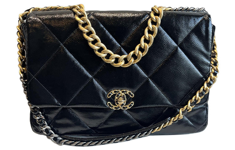CHANEL 19Bag Cow Leather Handbag Crossbody Bag Shoulder Bag Women's Black