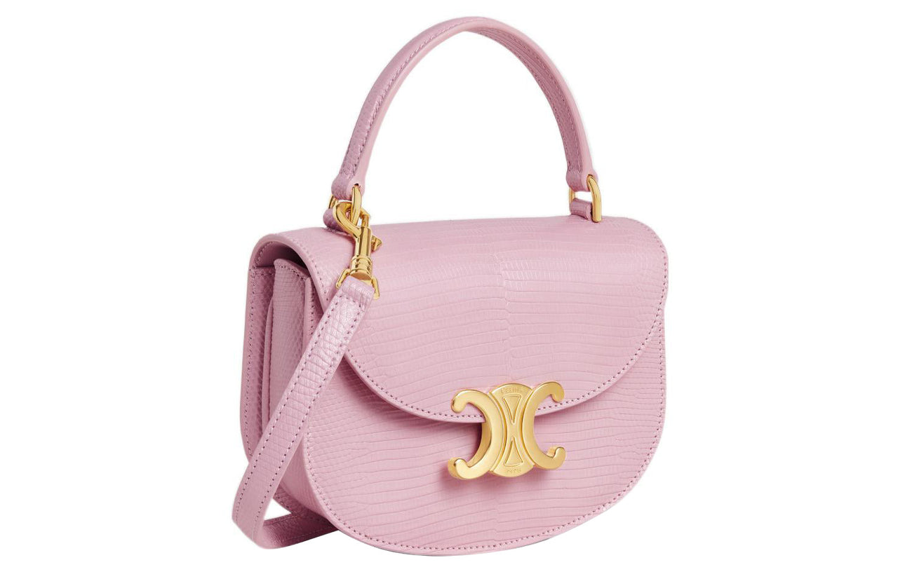 CELINE BesaceTriomphe Lizard Leather Shoulder Bag Crossbody Bag Handbag Women's Light Pink Red