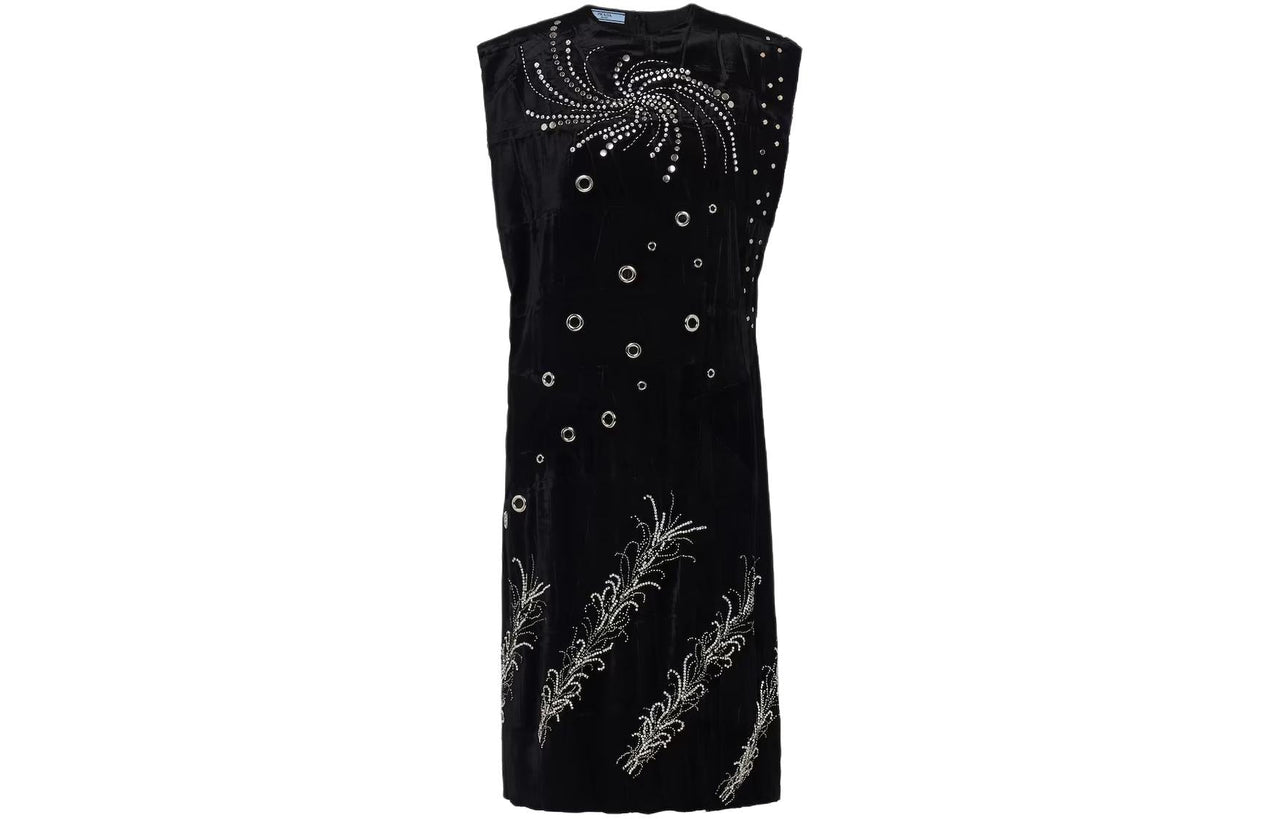 PRADA Embroidered Georgette Sleeveless Dress