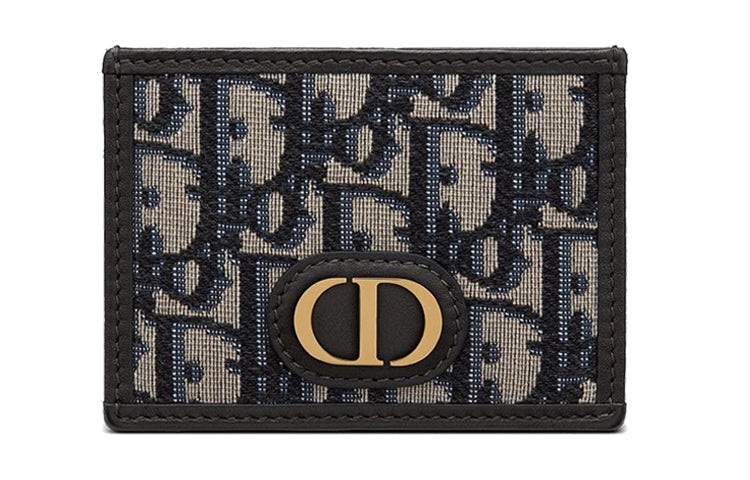 DIOR 30 Montaigne Collection Leather Trim Card Clip Card Holder Unisex Blue
