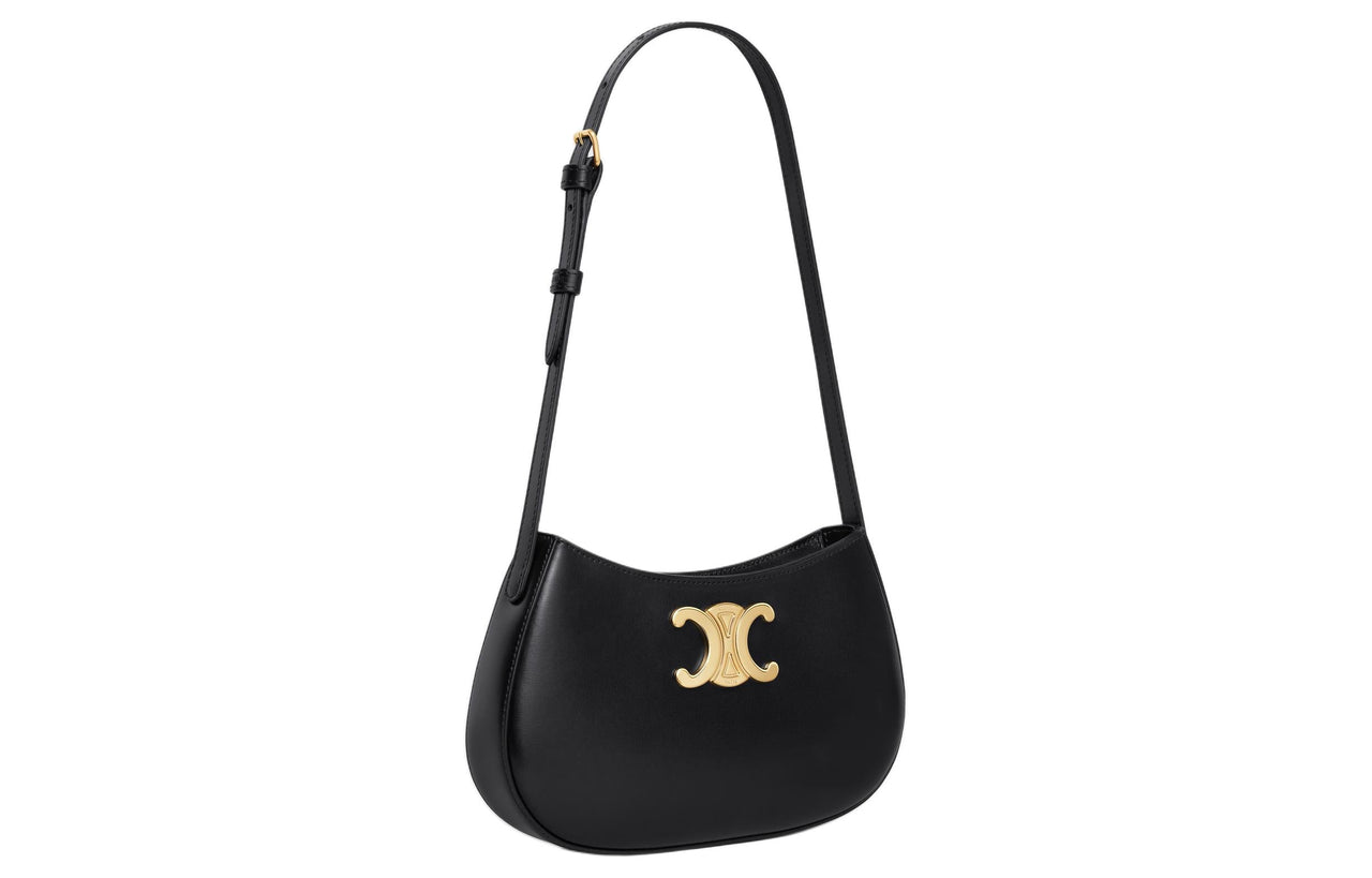 CELINE Calfskin Portable Crossbody Bag Shoulder Bag Medium Size Women's Black