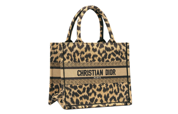 DIOR BookTote Pattern Embroidery Tote Bag Shopping Bag Handbag Women's Leopard Print