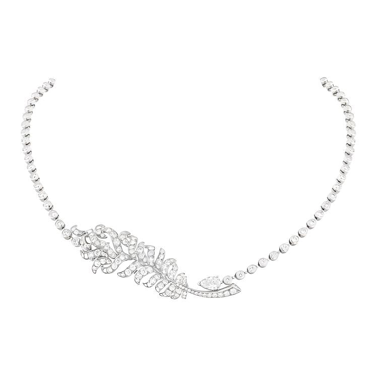 CHANEL 18K White Gold Necklaces Unisex Silver