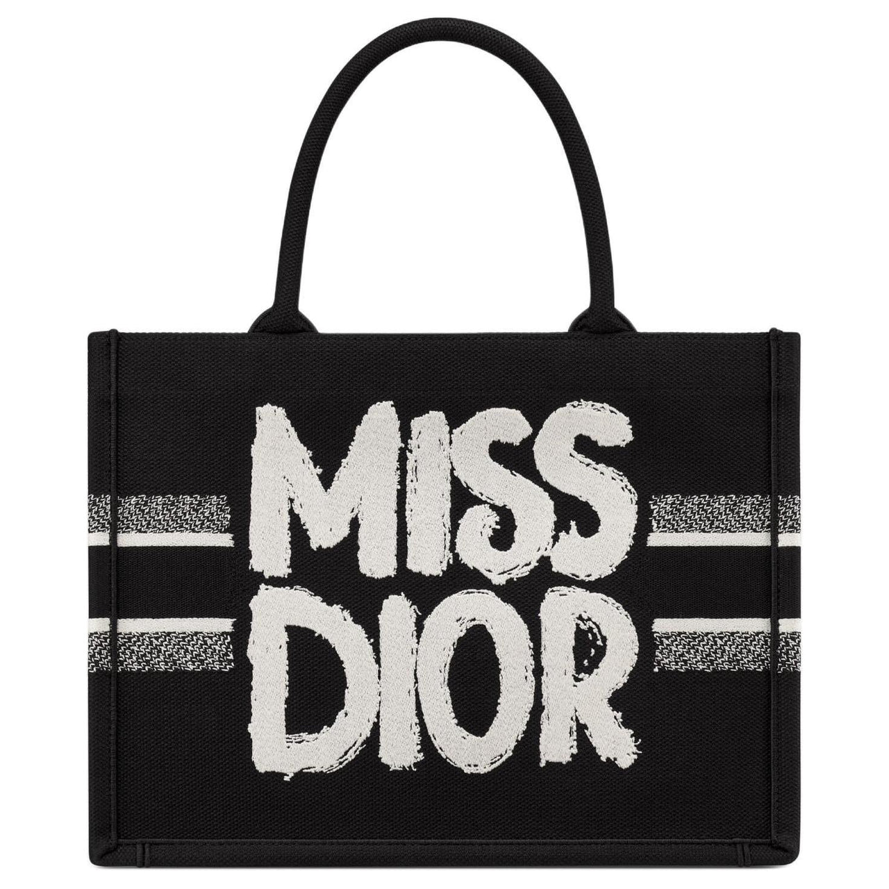 DIOR BookToteMiss Dior Embroidery Tote Bag Shopping Bag Handbag Medium Size Women's Black