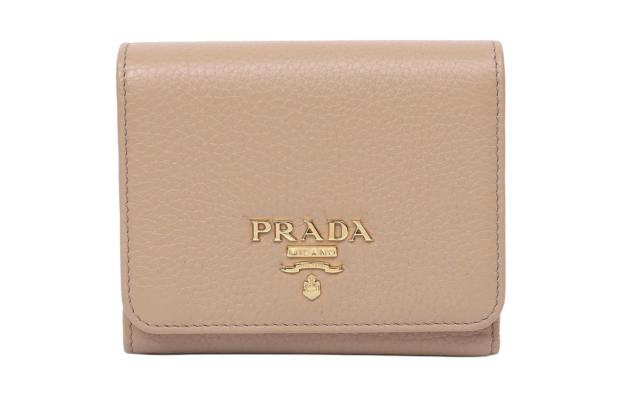 PRADA Cow Leather Wallet Women's Light Brown